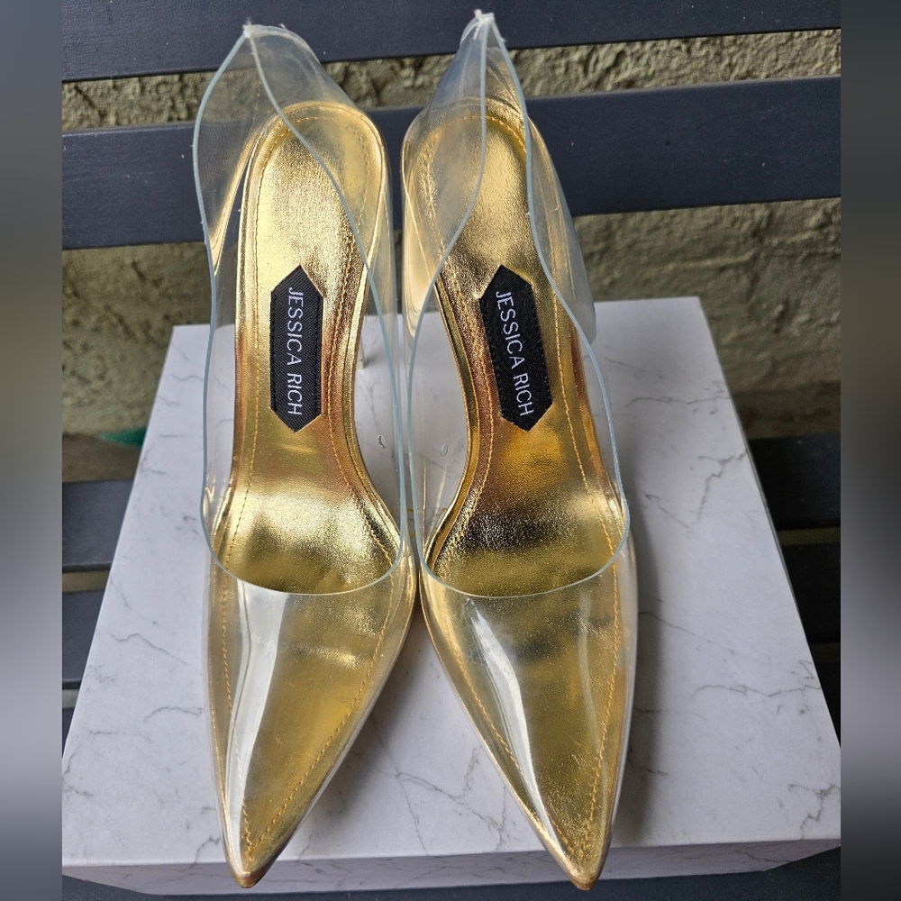NIB Jessica Fancy Gold and Clear‎ Heels Sz. 37, 39 - Picture 4 of 8